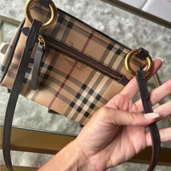 Burberry Bridle Handbag Leather and Haymarket Check crossbody brown - Picture 6 of 8